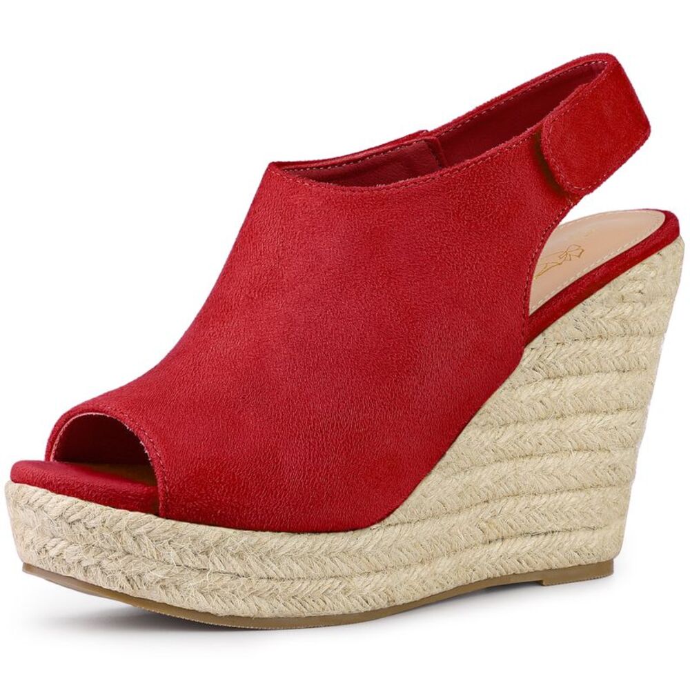 Platform Heels Espadrille Wedges Sandals Red